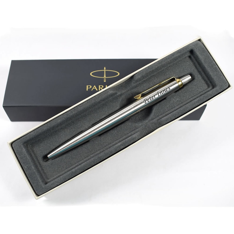 Personalised Pen, Engraved Pen, Stainless Steel GOLD Trim Parker Jotter Pen, Graduation Gift, Wedding Gift, Birthday Gift, Christmas Gift image 1