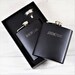 Bespoke Laser-Engraved Black Wedding Hip Flasks, Contemporary Wedding Gifts, Black Hip Flask with Gift Box & Funnel 