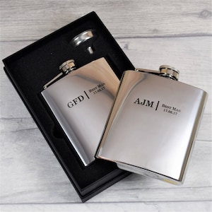 Personalised Laser-Engraved Wedding Hip Flasks, Best Man, Groom, Usher Wedding Gifts, Silver Hip Flasks Best, Gift Box with Funnel Available image 1