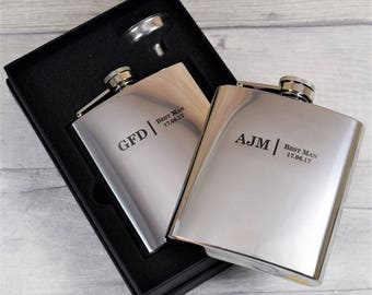 Personalised Laser-Engraved Wedding Hip Flasks, Best Man, Groom, Usher Wedding Gifts, Silver Hip Flasks Best, Gift Box with Funnel Available