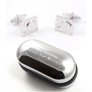 Boutons de manchette pour platine vinyle Music DJ et boîte cadeau gravée (X2AJ006) - Boutons de manchette fantaisie, boutons de manchette originaux