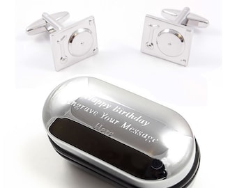 Music DJ Turntable Cufflinks & Engraved Gift Box (X2AJ006) - Novelty Cufflinks, Quirky Cufflinks