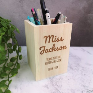 Personalised Teachers Thank You Pen Pot Wooden Pencil Holder Desk Organiser Pens Pencils Teacher Engraved Gift