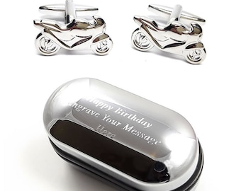 Motorbike Motorcycle Biking Biker Cufflinks & Engraved Gift Box (X2PSN120) - Novelty Cufflinks, Quirky Cufflinks, Personalised Cufflinks Box