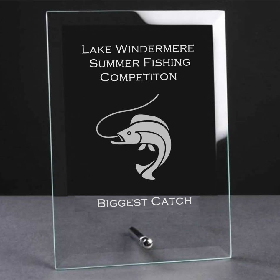 Personalised Jade Glass Plaque Fishing Trophy  - Fishing Competition, Biggest Catch