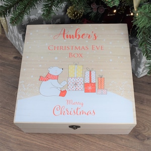 Caja de Nochebuena para niños con impresión personalizada - Caja de Nochebuena para niños - Lista para llenar con regalos - 28 cm - Bonito diseño de oso polar