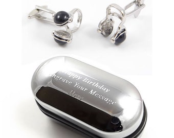 DJ Music Headphones Cufflinks & Engraved Gift Box (X2AJ055) - Novelty Cufflinks, Quirky Cufflinks, Personalised Cufflink Box