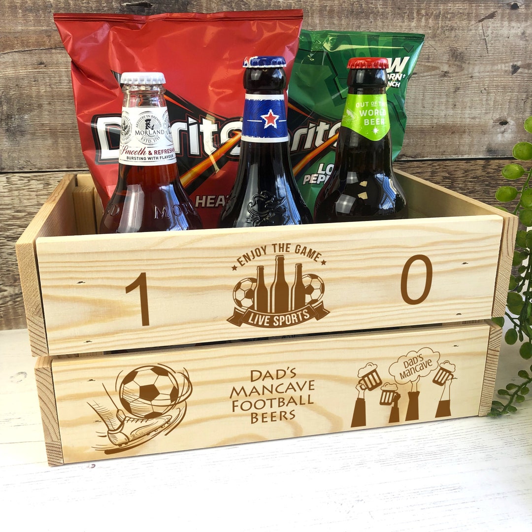 Personalised Wooden Beer Crate Beer Holder Football Beers Man Cave Home