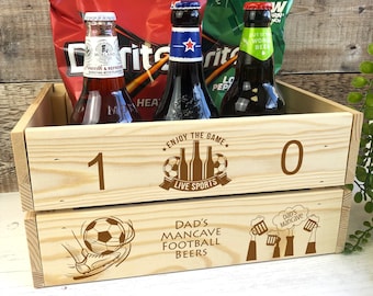 Personalised Wooden Beer Crate - Beer Holder - Football Beers - Man Cave - Home and Garden Bar accessories - Beer Crate - Gifts for Him