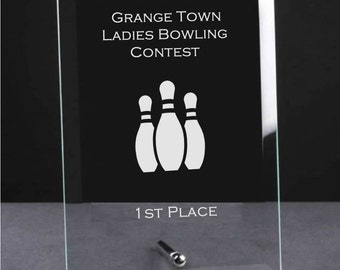Engraved Jade Glass Plaque Bowling Trophy Award - Bowling Competitions, Bowling Club