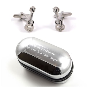 Musical Rock and Roll Guitar Cufflinks & Engraved Gift Box (X2PSN001) - Novelty Cufflinks, Quirky Cufflinks, Personalised Cufflinks Box
