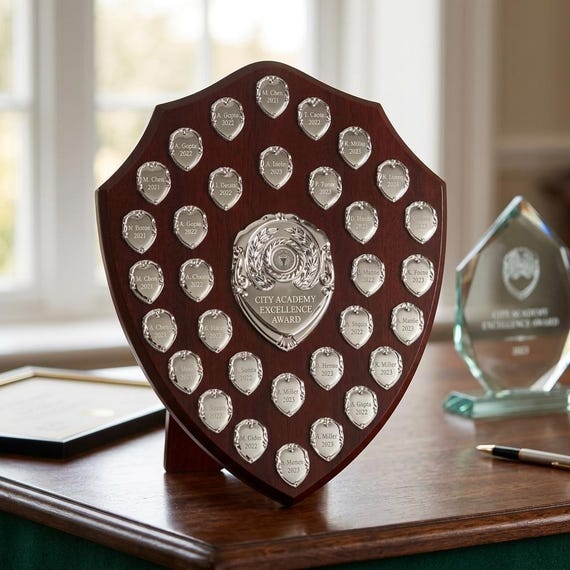 Engraved Rosewood Annual Shield Award With 32 Side Shields - Etsy
