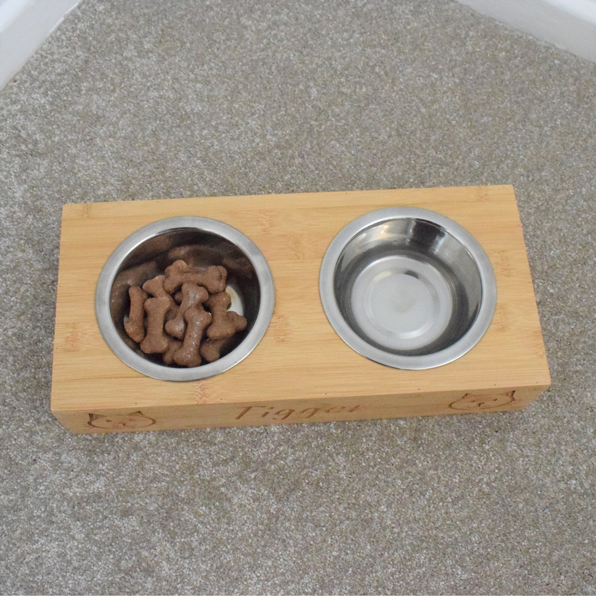 Personalised Pet Bowls Bamboo Wood Engraved Personalized Dog Etsy
