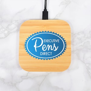 Custom Printed Wireless Phone Charger - iPhone - Samsung - Personalised - Bamboo Wooden Wireless Phone Charger - Own Logo - Corporate Gift