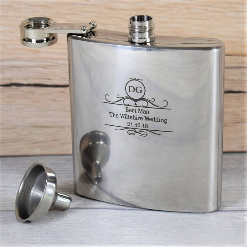 Engraved Personalised Wedding Hip Flask With Classy Label Etsy