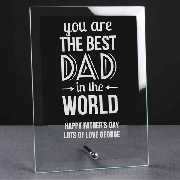 Personalised Engraved Fathers Day Dad Glass Plaque - Dads Birthday Gift, Father's Day Gifts, Hero Dad, Birthday Gifts for Dad - Best Dad