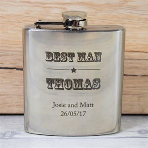 Personalised and Engraved Wedding Hip Flasks, Perfect Usher and Best Man Gifts  - Gift Box with Funnel Available