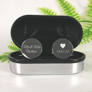 Silver Personalised Engraved Surname ROUND Wedding Cufflinks Personalised Engraved Gift Box Available image 5