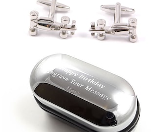 Manchetknopen formule 1 racewagen en gegraveerde geschenkdoos (X2N175) - nieuwigheid manchetknopen, eigenzinnige manchetknopen, gepersonaliseerde doos manchetknopen