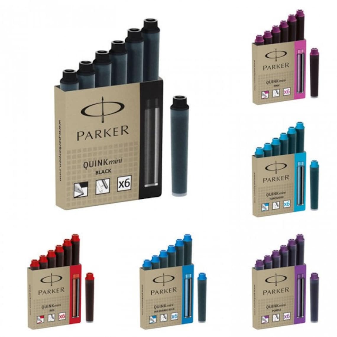 Parker Quink Tintenpatronen Mini – Schwarz, 12 Stück, Für Parker Füllfederhalter