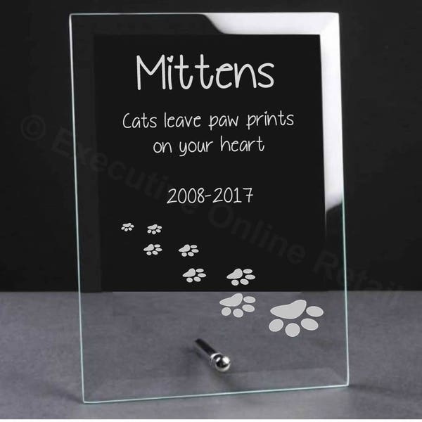 Personalised Engraved Pet Remeberence Memorial Glass Plaque - Cat, Pet Remembrance Plaque, Personalised Cat Plaque, Pet Bereavement