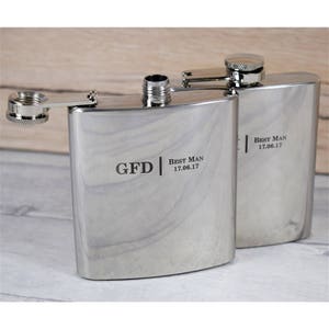 Personalised Laser-Engraved Wedding Hip Flasks, Best Man, Groom, Usher Wedding Gifts, Silver Hip Flasks Best, Gift Box with Funnel Available image 4