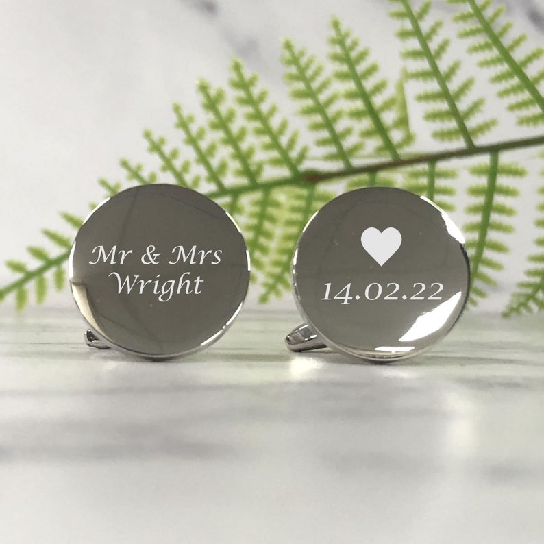 Silver Personalised Engraved Surname ROUND Wedding Cufflinks Personalised Engraved Gift Box Available image 4