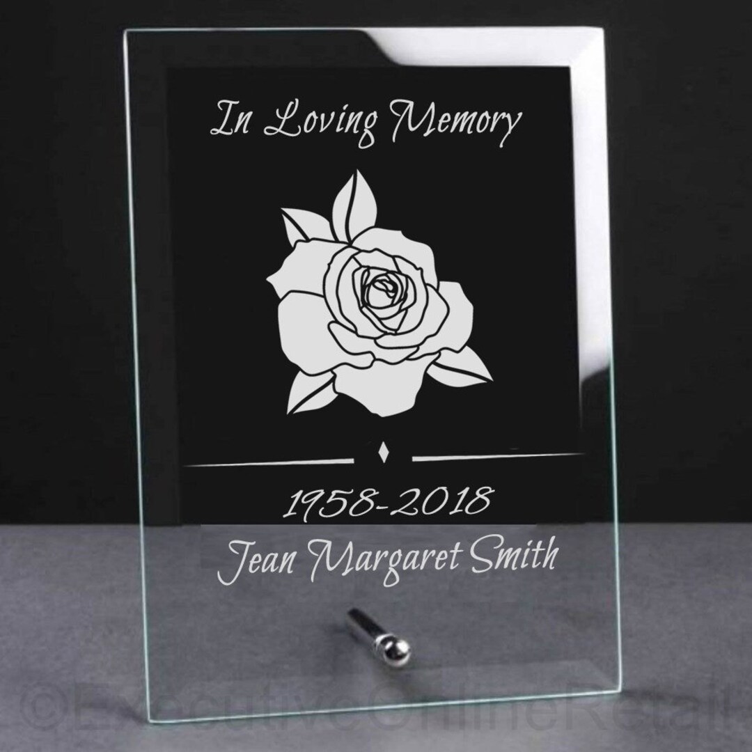 Personalised Engraved Glass Memorial Plaque Memorial Sign Grave