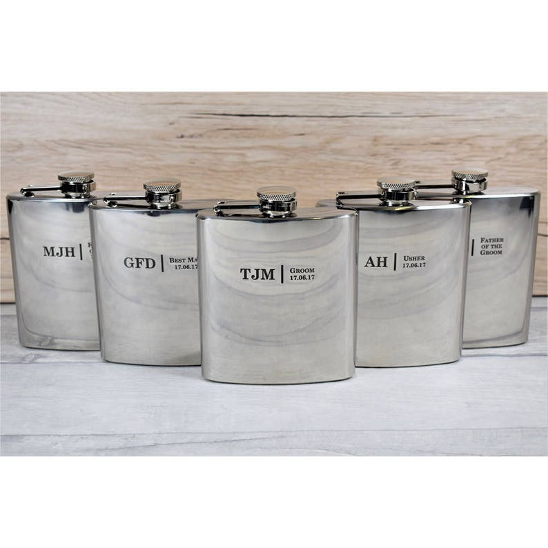 Personalised Laser-Engraved Wedding Hip Flasks, Best Man, Groom, Usher Wedding Gifts, Silver Hip Flasks Best, Gift Box with Funnel Available image 5