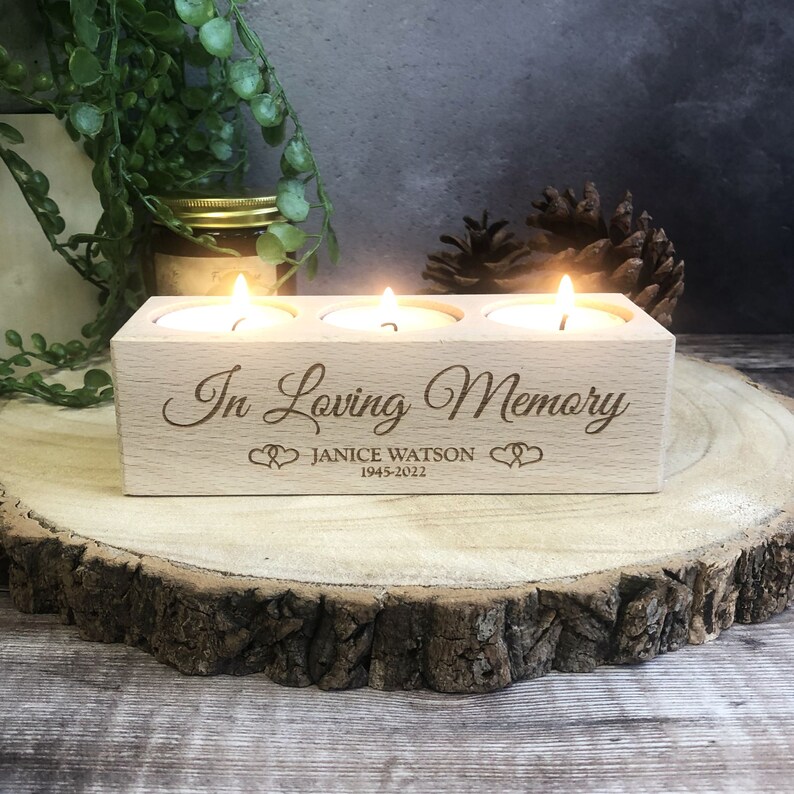 Personalised Engraved Wooden Tealight Candle Holder Memorial Etsy