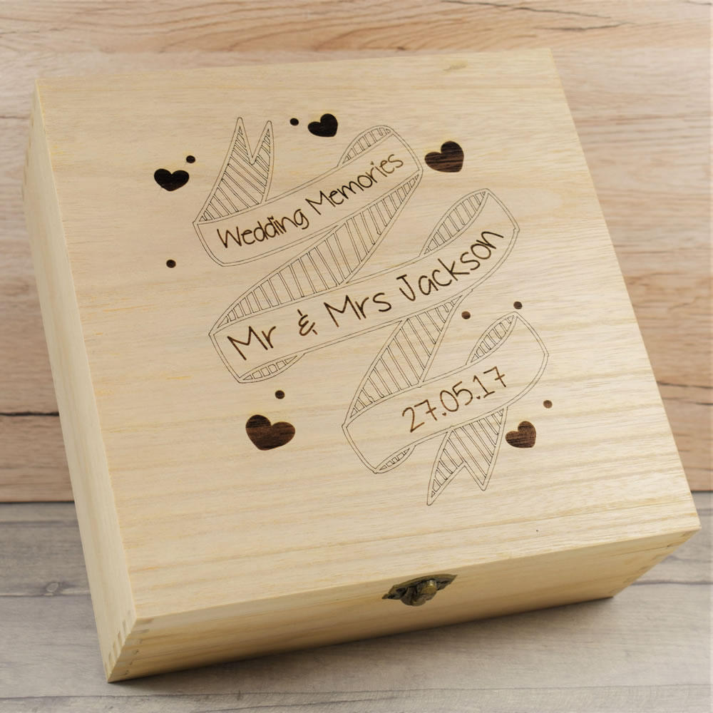 Engraved Mr & Mrs Wedding Memories Wooden Box - Engraved Gifts, Wedding Keepsake Box, Wooden Boxes, Anniversary Gifts, Memory Box