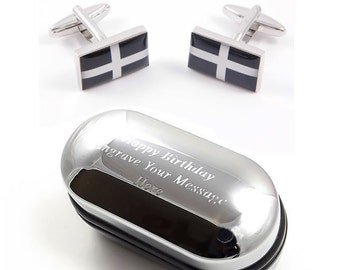 Cornwall St Piran Flag Cufflinks – Engraved Gift Box