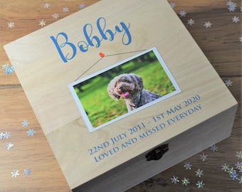 Pet Memorial Keepsake Wooden Box Bespoke Personalised Printed Photo Box - Pet memory box, Pet casket, Dog, Cat Remembrance