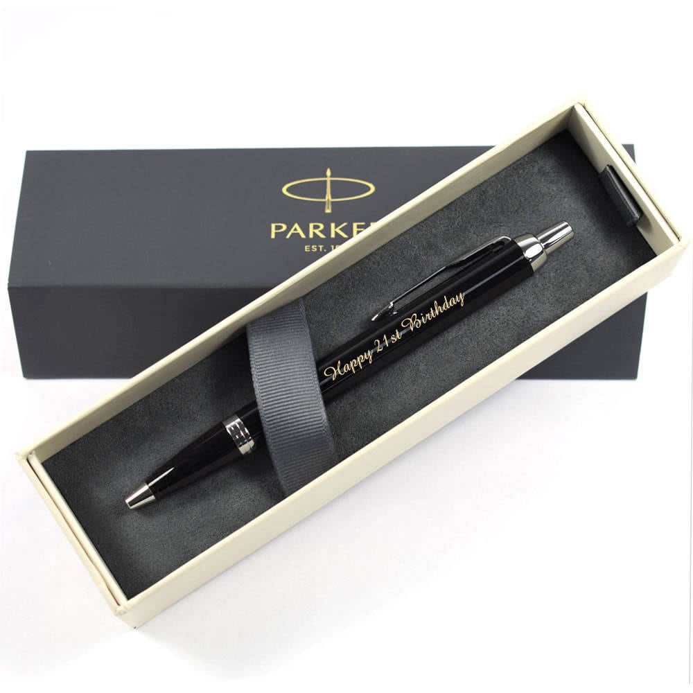 Personalised Engraved Parker Mettalix Black Body Chrome Trim CT Fountain Pen 