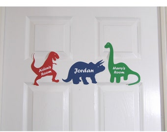Personalised Door Name Sign Plaque Children's Dinosaur Bed Room Sign, Boys Girls