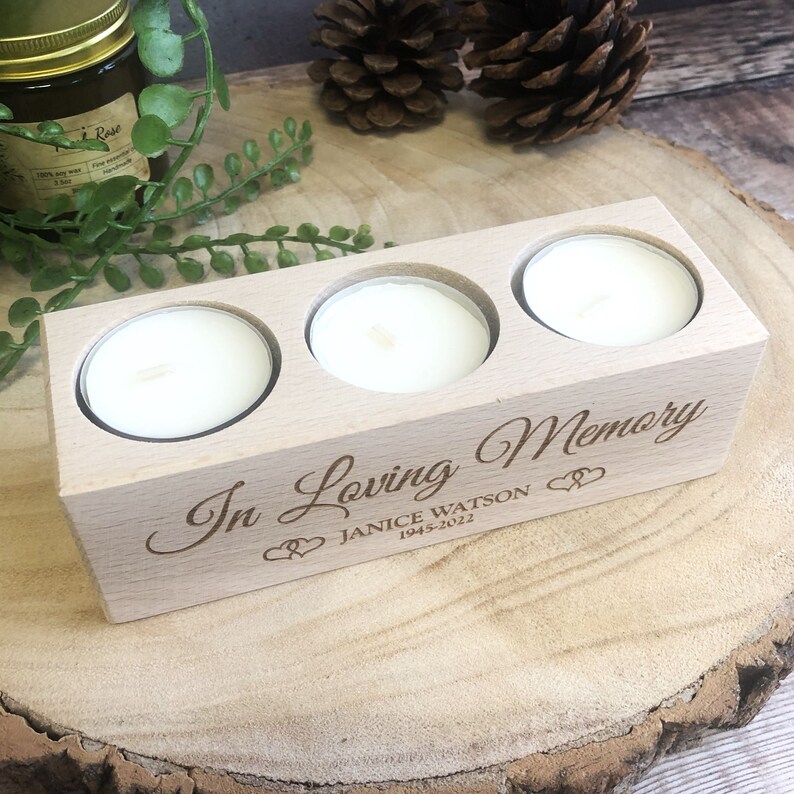 Personalised Engraved Wooden Tealight Candle Holder Memorial Etsy