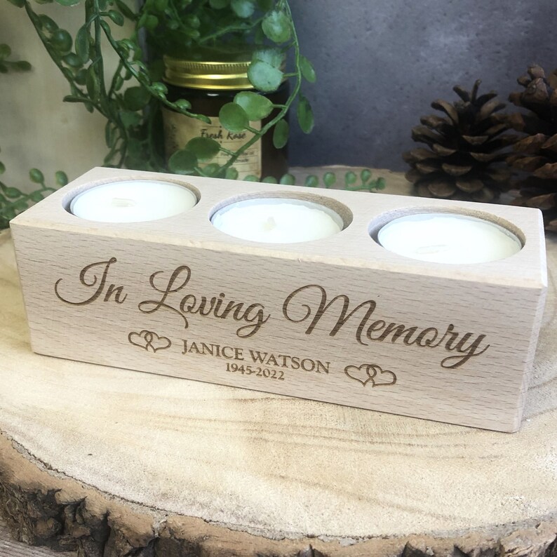 Personalised Engraved Wooden Tealight Candle Holder Memorial Etsy