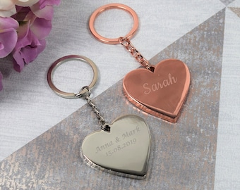 Personalised Engraved Heart Keyring - Silver Heart Keyring Rose Gold Heart Keyring - Wedding Gift, Keyring for Her