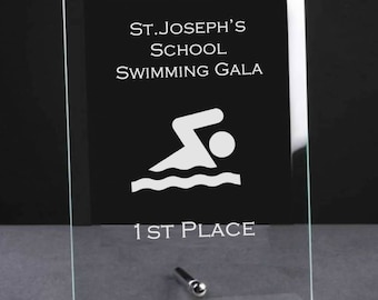 Engraved Jade Glass Plaque, Award Trophy for Swimming Gala or Competition - Swimming Award