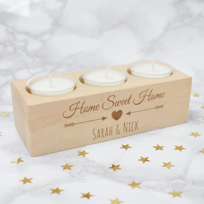 Personalised Engraved Wooden Tealight Candle Holder Home Etsy
