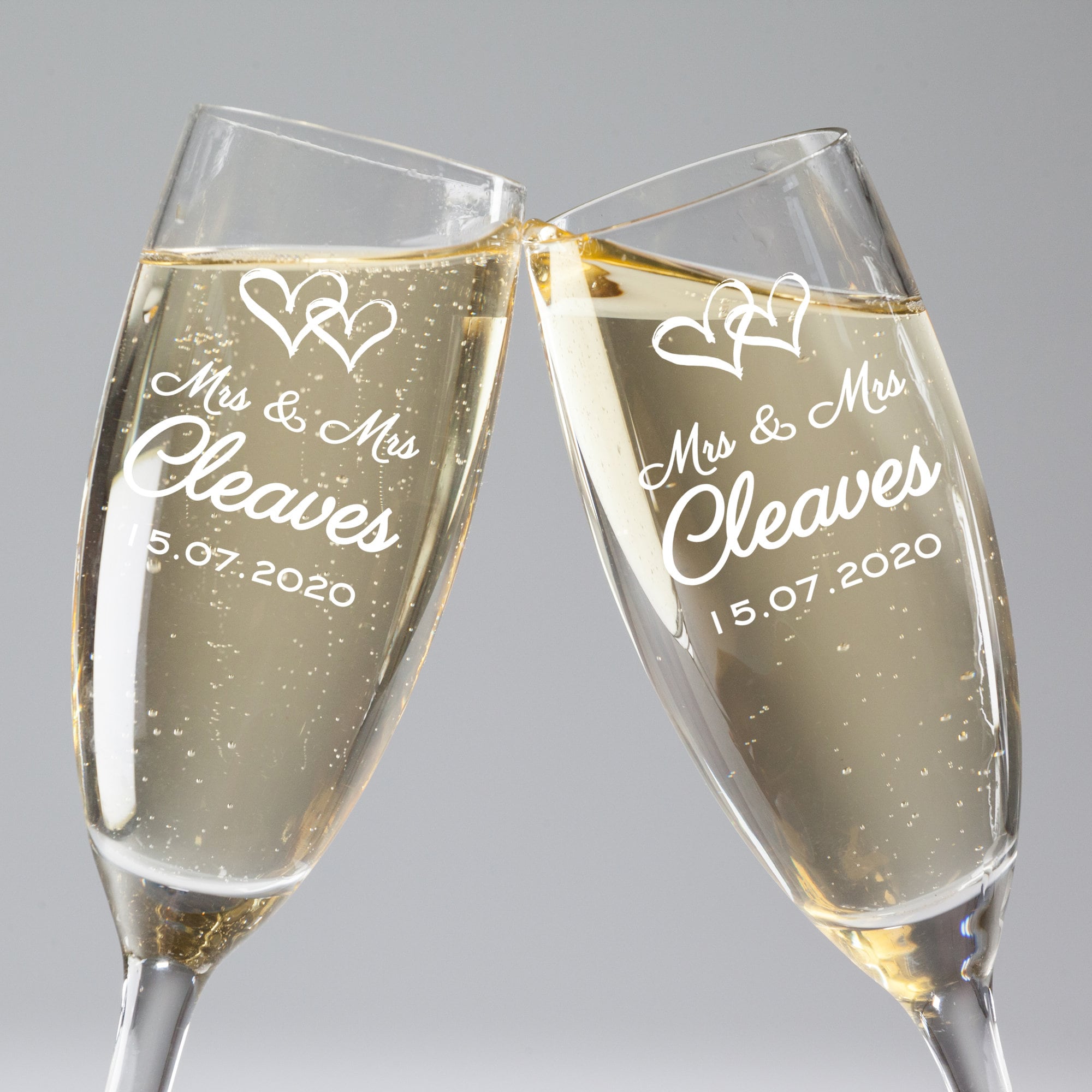 Personalised mr and mrs champagne glasses shop