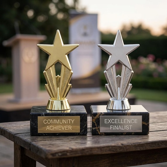 Garvee Trophée étoile Dorée 21 Cm – Coupe Personnalisable Avec Autocollants – Idéal Sports, écoles, Fêtes