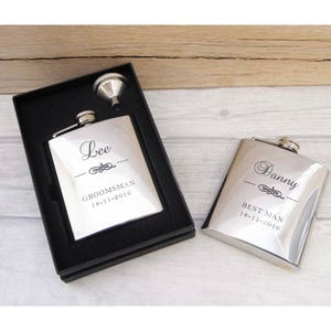 Personalised, Engraved Best Man/Ushers Hip Flask, Wedding Keepsakes and Gifts  - Gift Box with Funnel Available
