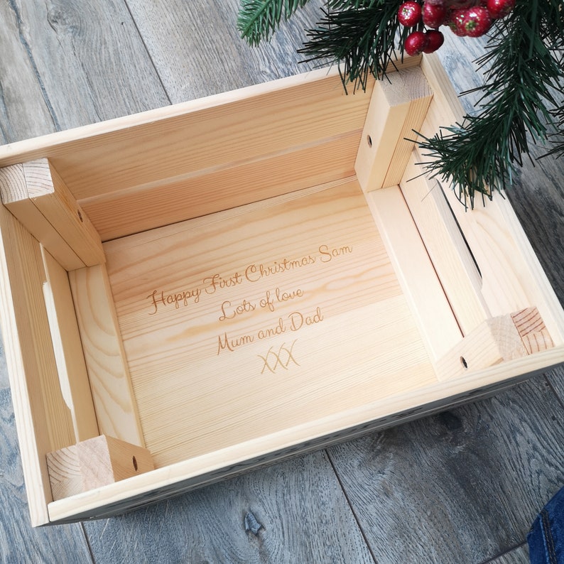 Personalised Christmas Eve Box For Children, Personalised Wooden Crate Ready To Fill With Gifts Cute Polar Bear Solid Pine Wood image 10