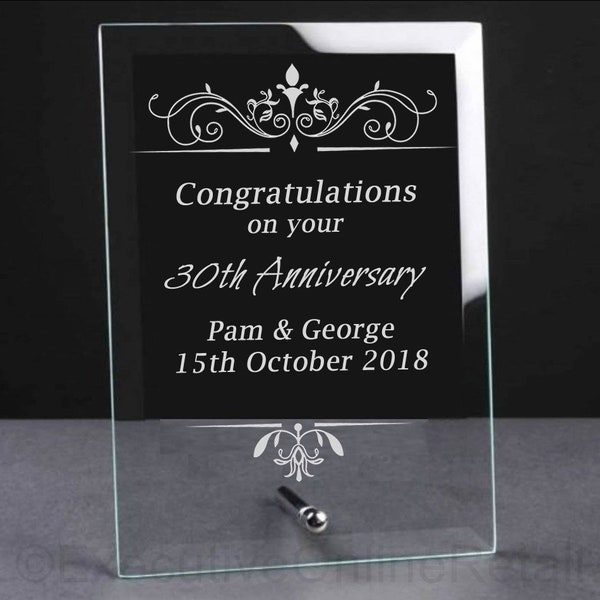Personalised Engraved Wedding Anniversary Glass Plaque - Wedding anniversary Gift for Parents Anniversary Gift for Couple - 50th, 40th...