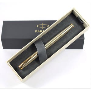 Parker IM Brushed Metal with Gold Trim Fountain Pen, Personalised Stationery, Engraved Pens, Birthday Gifts, Wedding Gift (1931656)