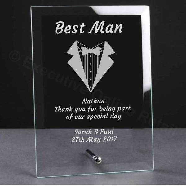 Personalised Engraved Wedding Glass Plaque - Best Man Gift, Wedding Party Gifts, Glass Wedding Gifts, Best Man Gifts, Best Man Plaques