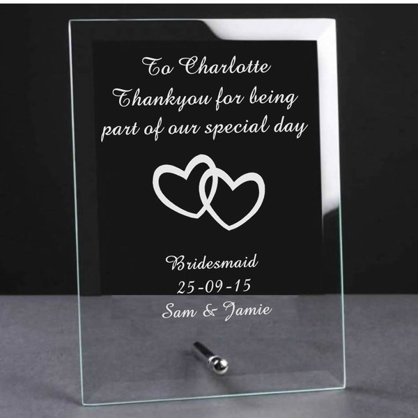 Personalised, Engraved Jade Glass Wedding Plaque - Personalised Wedding Gifts for the Bride, Bridesmaids, Groom, Best Men