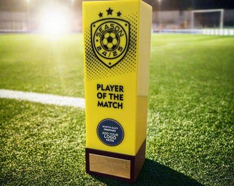 Personalised Football Trophy Season 24/25, Player of the Match Football Award, FREE ENGRAVING, Add your own Logo, Personalised Trophy Award
