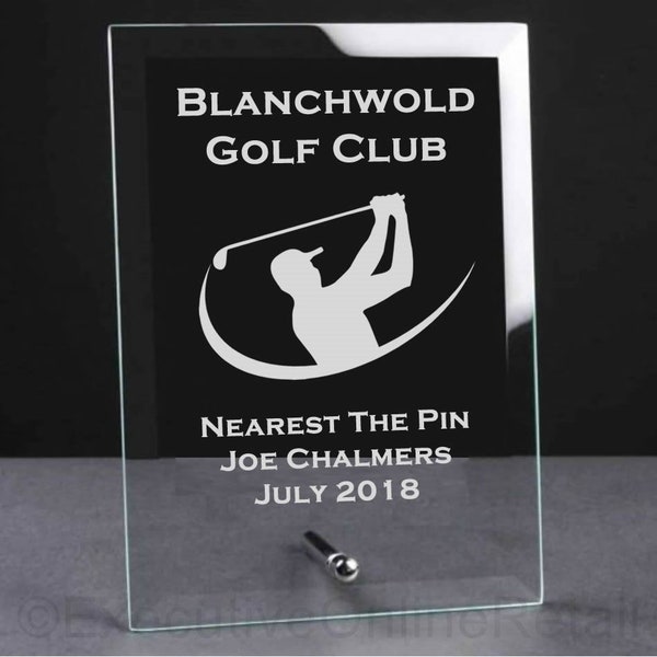 Personalised Engraved Jade Glass Plaque Golf Trophy Award - Sports Trophy for Golf, Golf Trophies, Golf Awards - Golf Swing